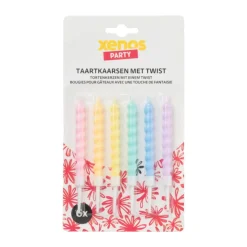 Xenos Taartkaarsen met twist - multikleur - set van 6- Taartkaarsjes