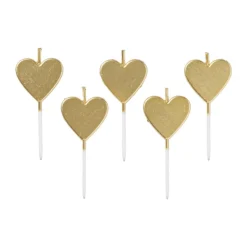 Xenos Taartkaarsjes hartjes - goud - set van 5- Taartkaarsjes|Bruiloft