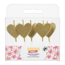 Xenos Taartkaarsjes hartjes - goud - set van 5- Taartkaarsjes|Bruiloft