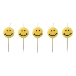 Xenos Taartkaarsjes smiley - set van 5 - ø10x2.5 cm- Taartkaarsjes