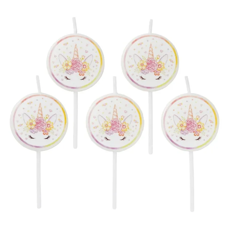 Xenos Taartkaarsjes unicorn - set van 5- Taartkaarsjes|Kinderfeestjes