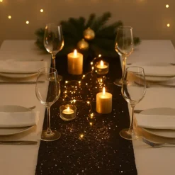 Xenos Tafelloper pailletten - koperkleur - 40x150 cm- Kersttafelkleden