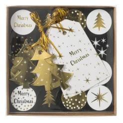 Xenos Tag en stickerset kerst - zwart/goudkleurig- Kerst Knutselen