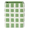 Xenos Tandenborstel beker blokjes - groen/wit - 8.8x7x7 cm- Tandenborstelbekers|Badkamer Accessoires