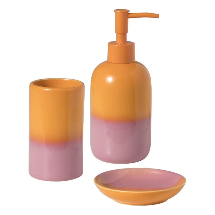 Xenos Tandenborstel beker duo - oranje/roze - ø6.5x11.5 cm- Tandenborstelbekers|Badkamer Accessoires