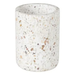 Xenos Tandenborstel beker Terrazzo - wit - ø7.3x10 cm- Tandenborstelbekers
