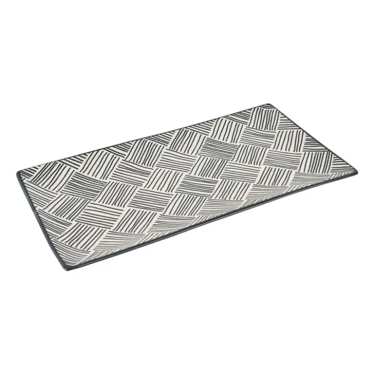 Xenos Tapas bord Sevilla - zwarte streepjes - 28x15.5 cm- Sushi Servies|Tapasservies