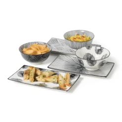 Xenos Tapas bord Sevilla - zwarte streepjes - 21.5x12 cm- Borden|Sushi Servies