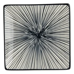 Xenos Tapas bord Sevilla - zwarte lijnen - 15x15 cm- Sushi Servies|Tapasservies