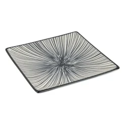 Xenos Tapas bord Sevilla - zwarte lijnen - 15x15 cm- Sushi Servies|Tapasservies