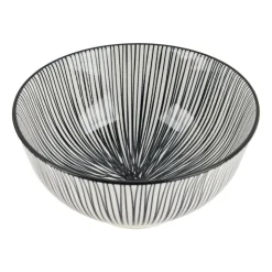 Xenos Tapas rijstschaaltje Sevilla - zwarte lijnen - ø11.5x5.8 cm- Sushi Servies|Tapasservies