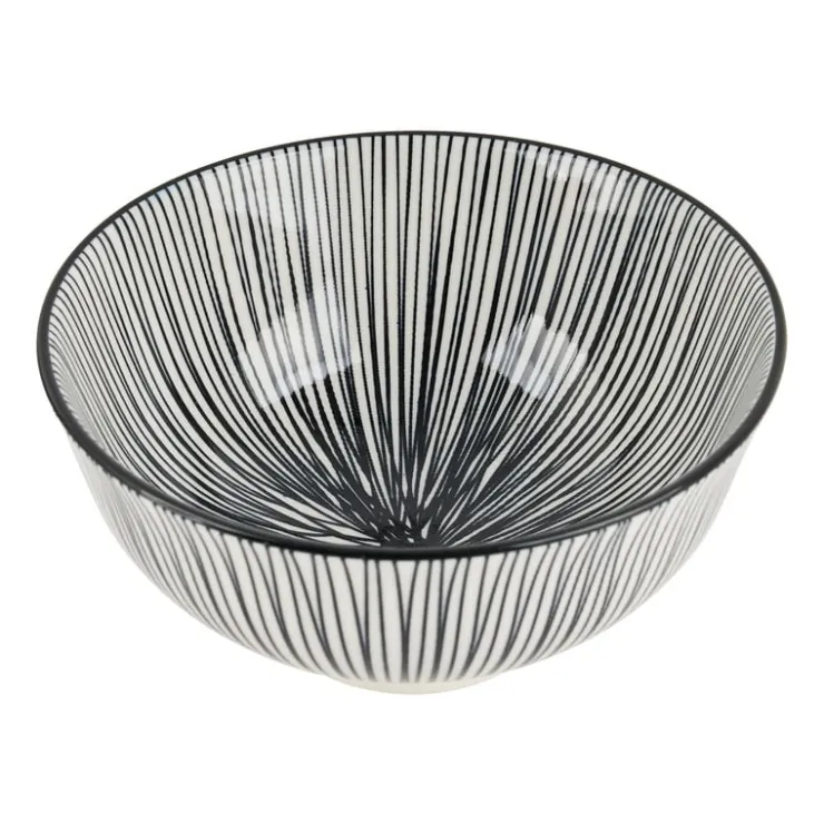 Xenos Tapas rijstschaaltje Sevilla - zwarte lijnen - ø11.5x5.8 cm- Sushi Servies|Tapasservies