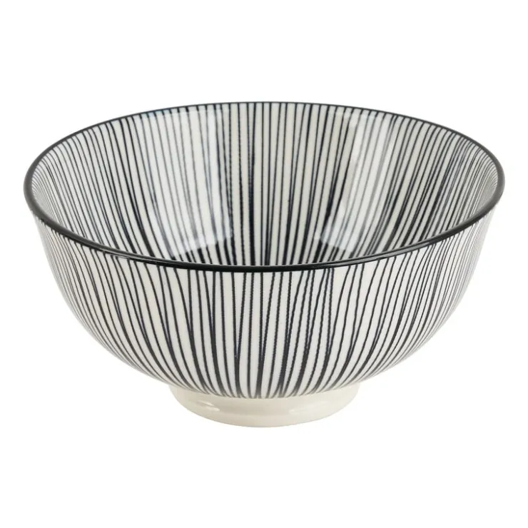 Xenos Tapas rijstschaaltje Sevilla - zwarte lijnen - ø11.5x5.8 cm- Sushi Servies|Tapasservies