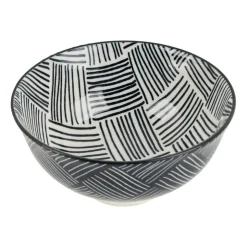 Xenos Tapas rijstschaaltje Sevilla - zwarte streepjes - ø11.5x5.8 cm- Sushi Servies|Tapasservies