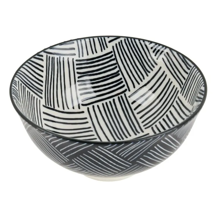 Xenos Tapas rijstschaaltje Sevilla - zwarte streepjes - ø11.5x5.8 cm- Sushi Servies|Tapasservies