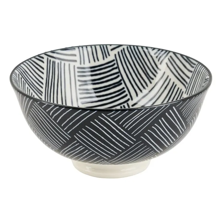 Xenos Tapas rijstschaaltje Sevilla - zwarte streepjes - ø11.5x5.8 cm- Sushi Servies|Tapasservies