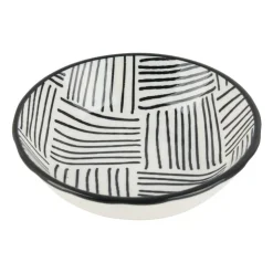Xenos Tapas sausschaaltje Sevilla - zwarte streepjes - ø9x2.5 cm- Sushi Servies|Tapasservies