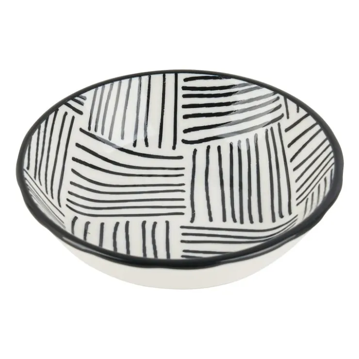 Xenos Tapas sausschaaltje Sevilla - zwarte streepjes - ø9x2.5 cm- Sushi Servies|Tapasservies