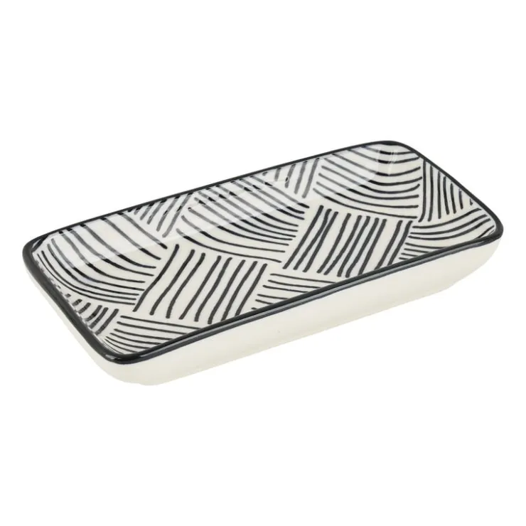 Xenos Tapas schaaltje Sevilla rechthoekig - zwarte streepjes - 12.5x6x5 cm- Sushi Servies|Tapasservies
