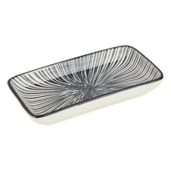 Xenos Tapas schaaltje Sevilla rechthoekig - zwarte lijnen - 12.5x6x5 cm- Sushi Servies|Tapasservies