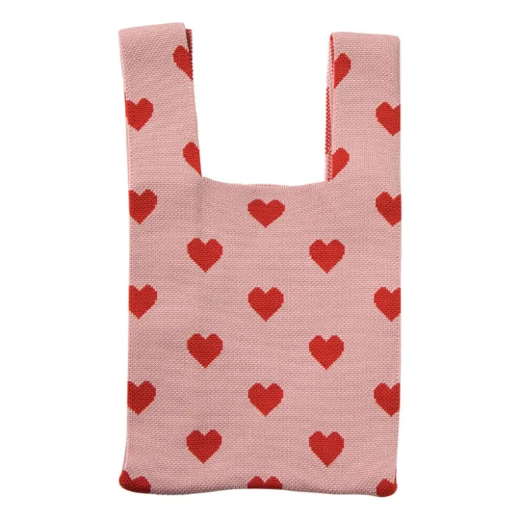 Xenos Tas hartjes - roze/rood - 20x34cm- Kerstcadeaus
