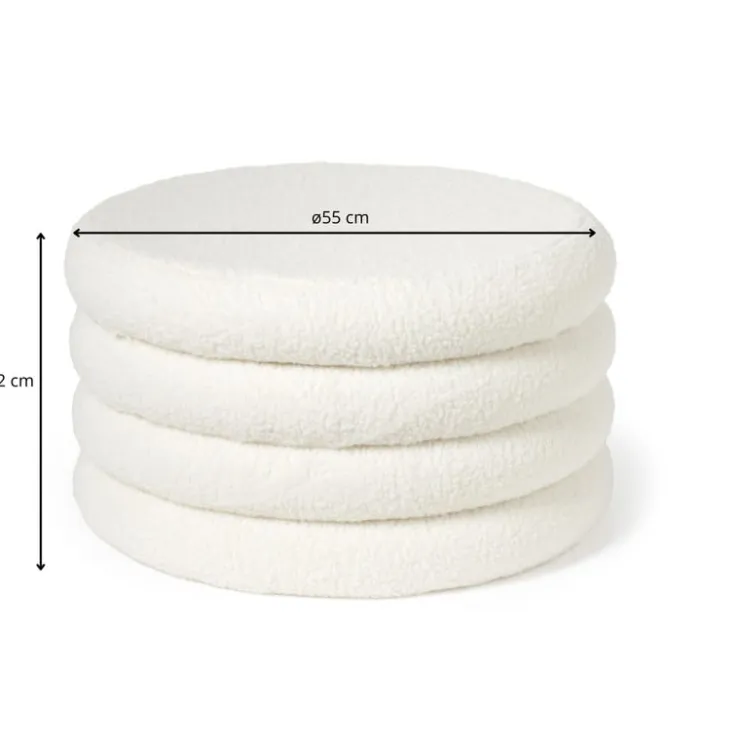 Xenos Teddy poef gelaagd xl - wit - ø55x32 cm- Poefjes