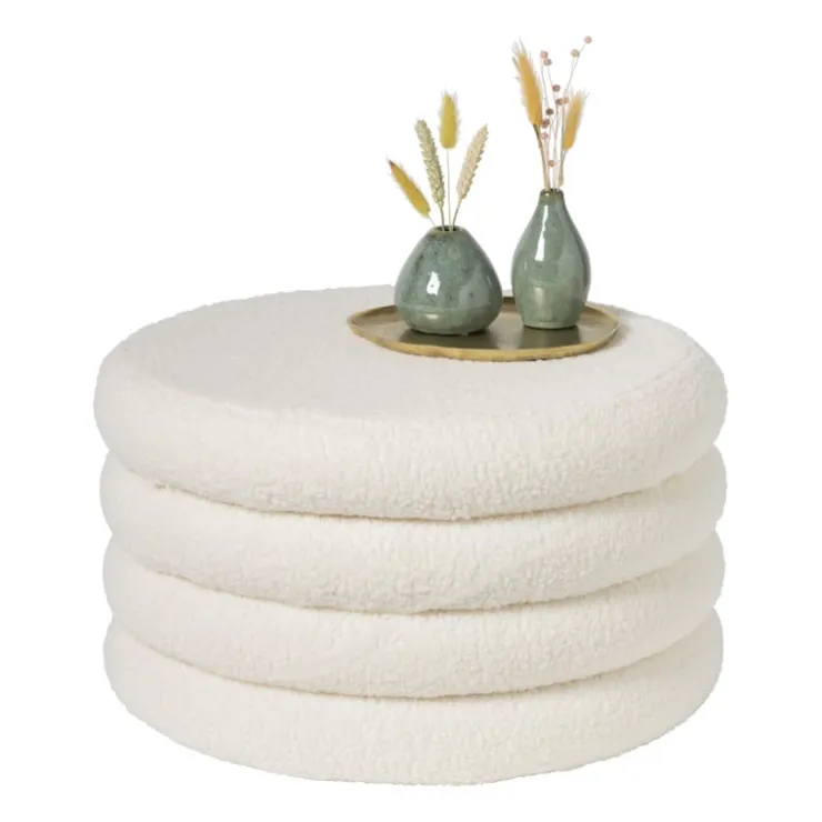 Xenos Teddy poef gelaagd xl - wit - ø55x32 cm- Poefjes