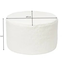 Xenos Teddy poef rond - wit - ø55x32 cm- Poefjes