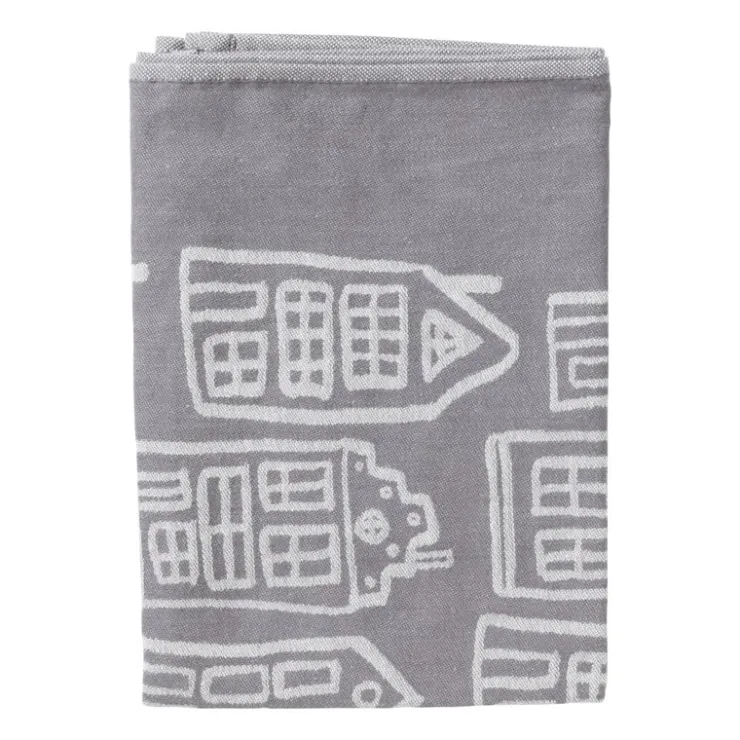 Xenos Theedoek antraciet huisjes - antraciet/wit - 50x70 cm- Thee- En Keukendoeken