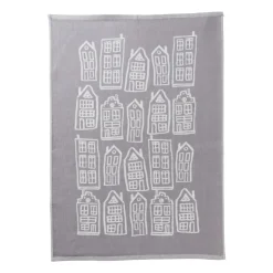 Xenos Theedoek antraciet huisjes - antraciet/wit - 50x70 cm- Thee- En Keukendoeken