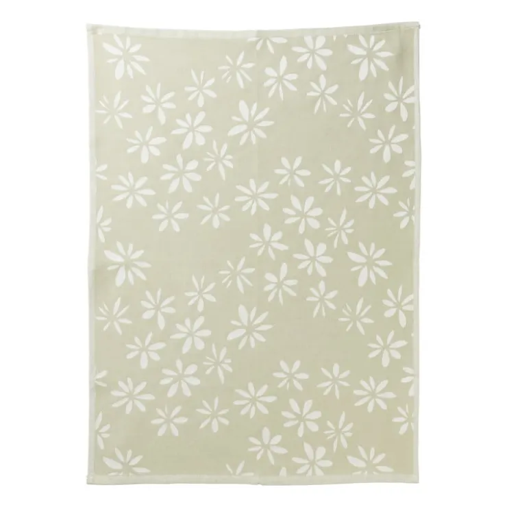 Xenos Theedoek bloemen - groen/wit - 50x70 cm- Thee- En Keukendoeken
