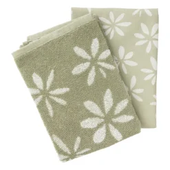 Xenos Theedoek bloemen - groen/wit - 50x70 cm- Thee- En Keukendoeken