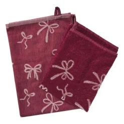 Xenos Theedoek strikjes - bordeauxrood/roze - 50x70 cm- Thee- En Keukendoeken