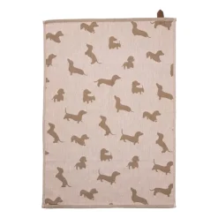Xenos Theedoek teckels - roze/bruin - 50x70 cm- Thee- En Keukendoeken