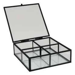 Xenos Theedoos - 15x15x5.5 - zwart- Sieraden Opbergen|Theedozen