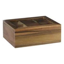 Xenos Theedoos acacia - bruin - 6 vakken- Theedozen|Kerstcadeaus