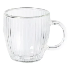 Xenos Theeglas dubbelwandig ribbel - ø7.5x8 cm - glas- Theeglazen|Theeglazen