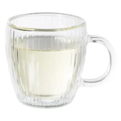 Xenos Theeglas dubbelwandig ribbel - ø7.5x8 cm - glas- Theeglazen|Theeglazen