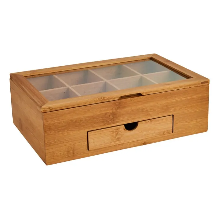 Xenos Theekist bamboe met 8 vakken - 30x20x10 cm- Theedozen