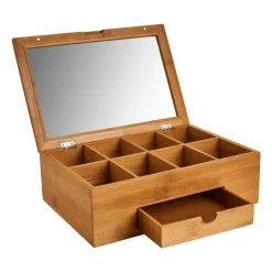 Xenos Theekist bamboe met 8 vakken - 30x20x10 cm- Theedozen