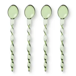 Xenos Theelepels groen - glas - set van 4- Thee Accessoires|Lepels