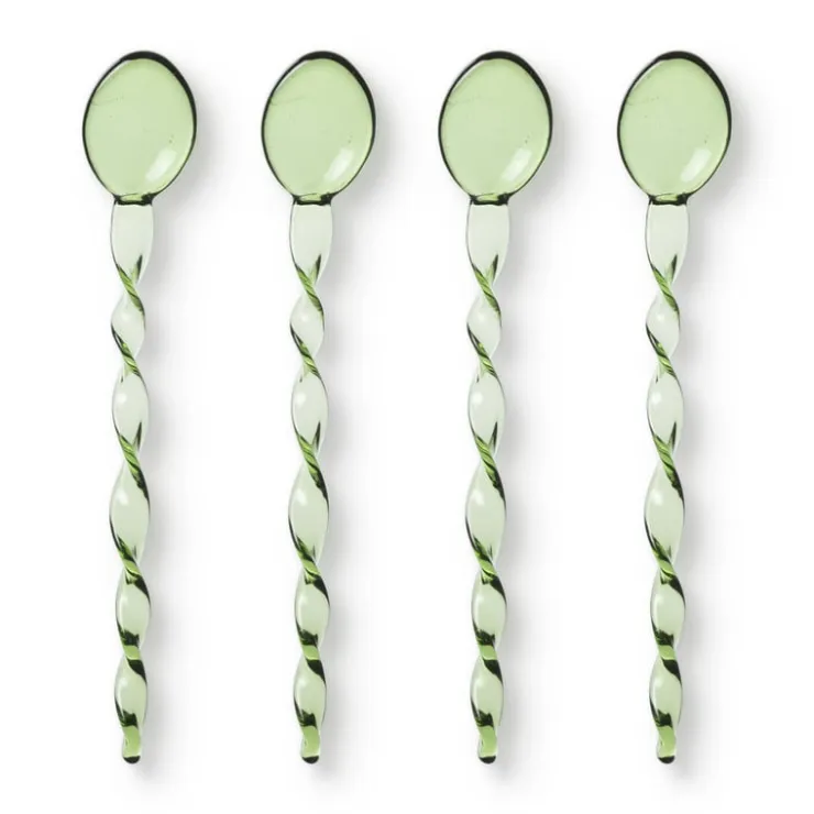 Xenos Theelepels groen - glas - set van 4- Thee Accessoires|Lepels