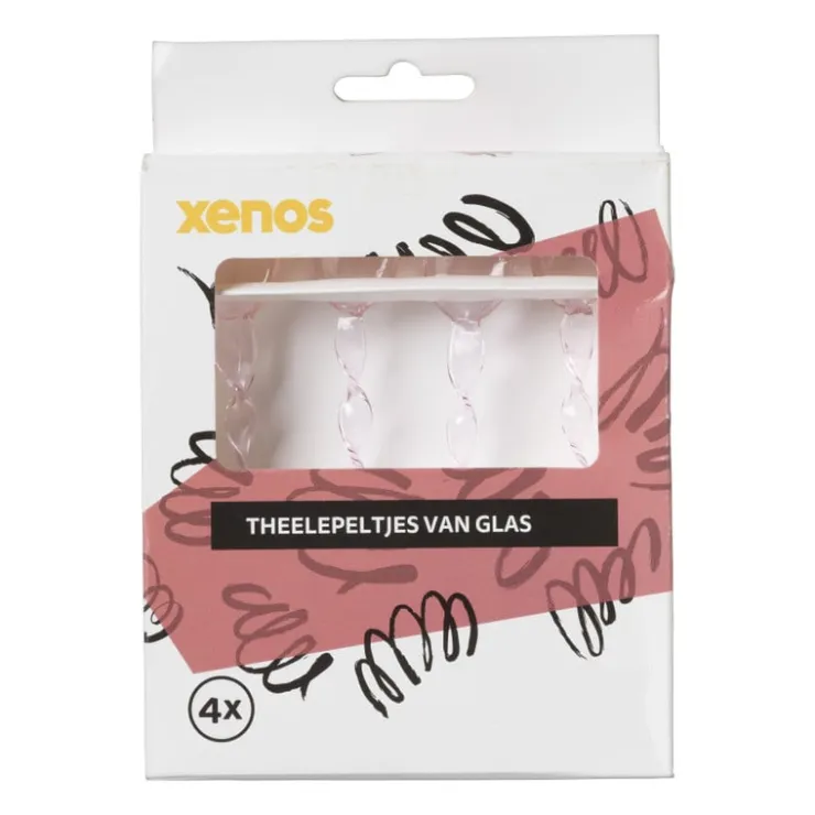 Xenos Theelepels roze - glas - set van 4- Thee Accessoires|Lepels