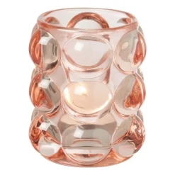 Xenos Theelichthouder bubbels - roze - ø8.5x9 cm- Waxinelichthouders