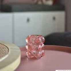 Xenos Theelichthouder bubbels - roze - ø8.5x9 cm- Waxinelichthouders