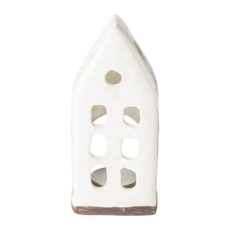 Xenos Theelichthouder huis - glazed - 6.5x4.5x16.5 cm- Kersthuisjes|Waxinelichthouders