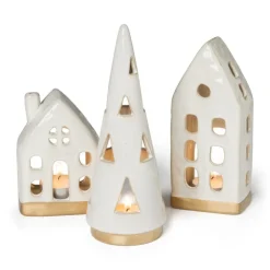 Xenos Theelichthouder huis - glazed - 6.5x4.5x16.5 cm- Kersthuisjes|Waxinelichthouders