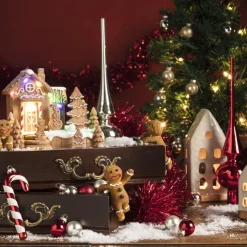 Xenos Theelichthouder huis - glazed - 6.5x4.5x16.5 cm- Kersthuisjes|Waxinelichthouders