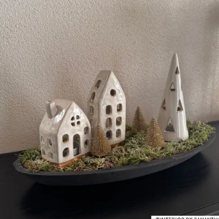 Xenos Theelichthouder huis - glazed - 6.5x4.5x16.5 cm- Kersthuisjes|Waxinelichthouders