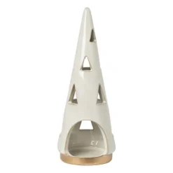 Xenos Theelichthouder kerstboom - beige - ø7x19 cm- Kerstverlichting|Kleine Kerstbomen